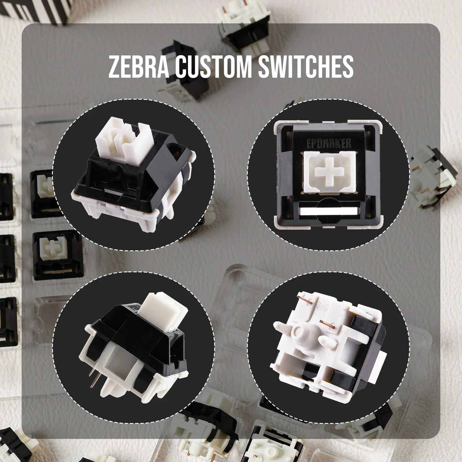 Custom 100 Pieces EPOMAKER Zebra 40gf 5 Pin Pre Lubed Linear Mechanical Switch POM Stem Compatible MX Keycaps for Keyboard Gift
