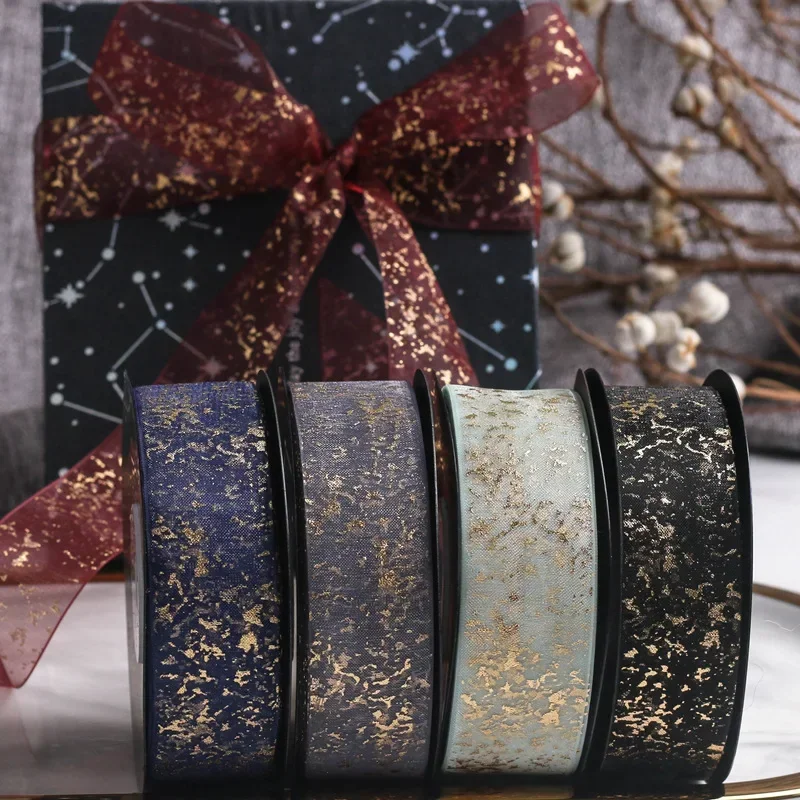 10/5 yard gold cracked chiffon with DIY hair bow Chiffon Wrap Balloon shoelace ribbon Party Holiday Birthday Flower Gift ribbon