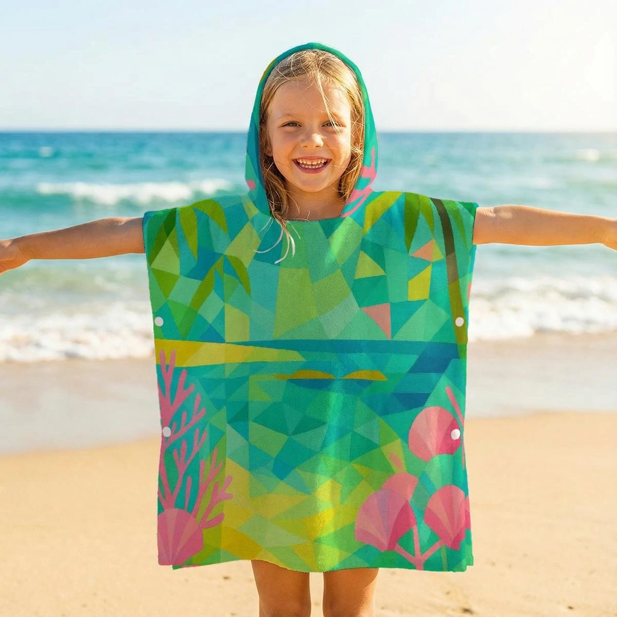 

1pc Coral Printed Bathrobe Soft Bathrobe Super Absorbent Suit For Beach Pool Seaside Camping Gift For Age 2-9 Boy & Girl