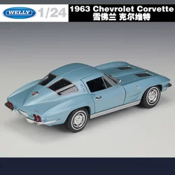 WELLY 1:24 1963 Chevrolet Corvette Alloy Model Sports  Car Diecast Metal Classic Car Vehicles Model High Simulation Kids Toy