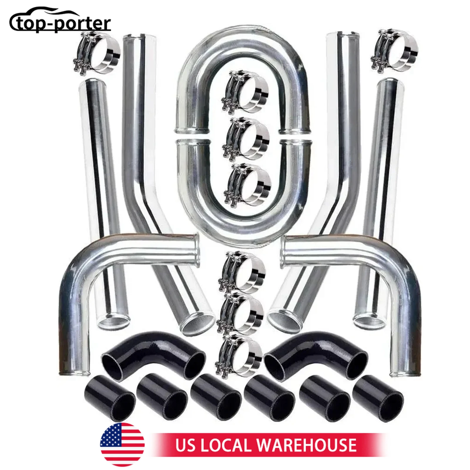 

2,5-дюймовая трубка турбоинтеркулера с U-образной трубой, силиконовый комплект зажимов для соединителя, алюминий