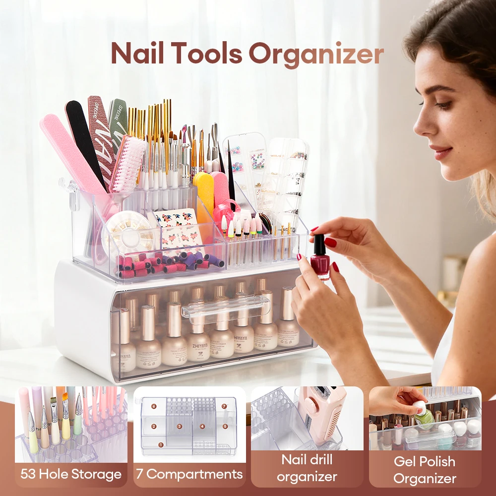 Nail Drill Holder Makeup Organizer Case for Brush Nail Drill Bits Holder Beauty Cosmetic Storage Box Dresser Countertop Vanity