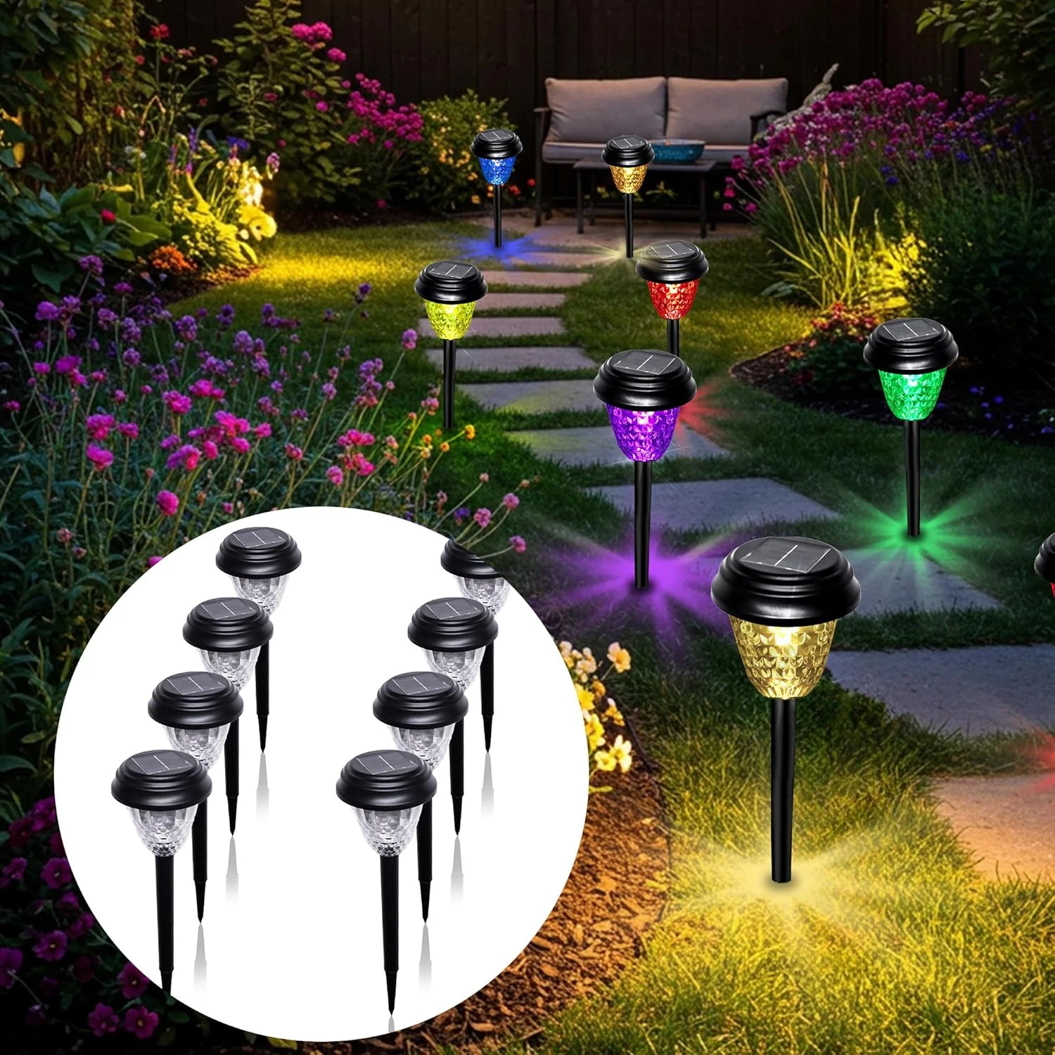 

Динамичные солнечные светильники для дорожек Dynamic Dream, водонепроницаемые, с изменением цвета, для наружного освещения садовых дорожек, обеспечивающие постоянное освещение.