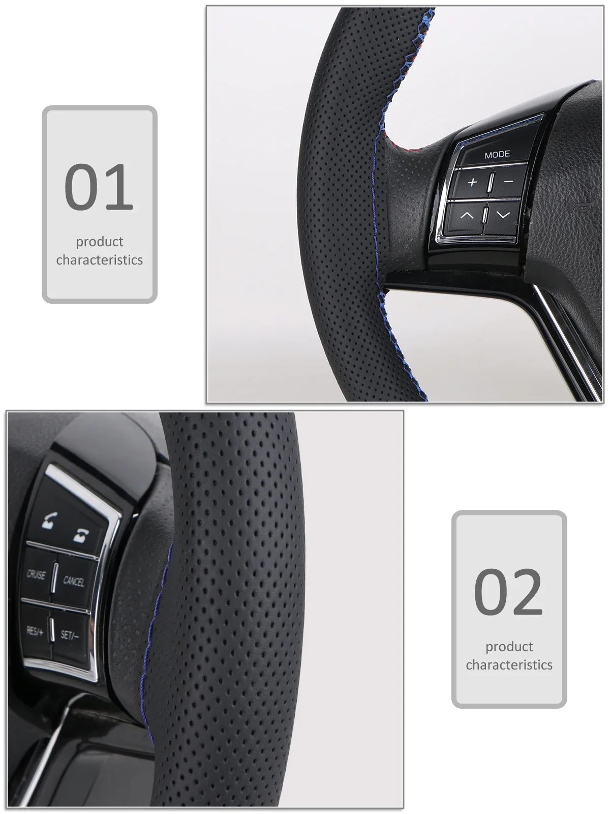 Handgenähter 37-39cm Auto-Lenkradbezug, Perforiertes Mikrofaserleder, Verschleißfester Rutschfester Lenkradschutz – Detail 8