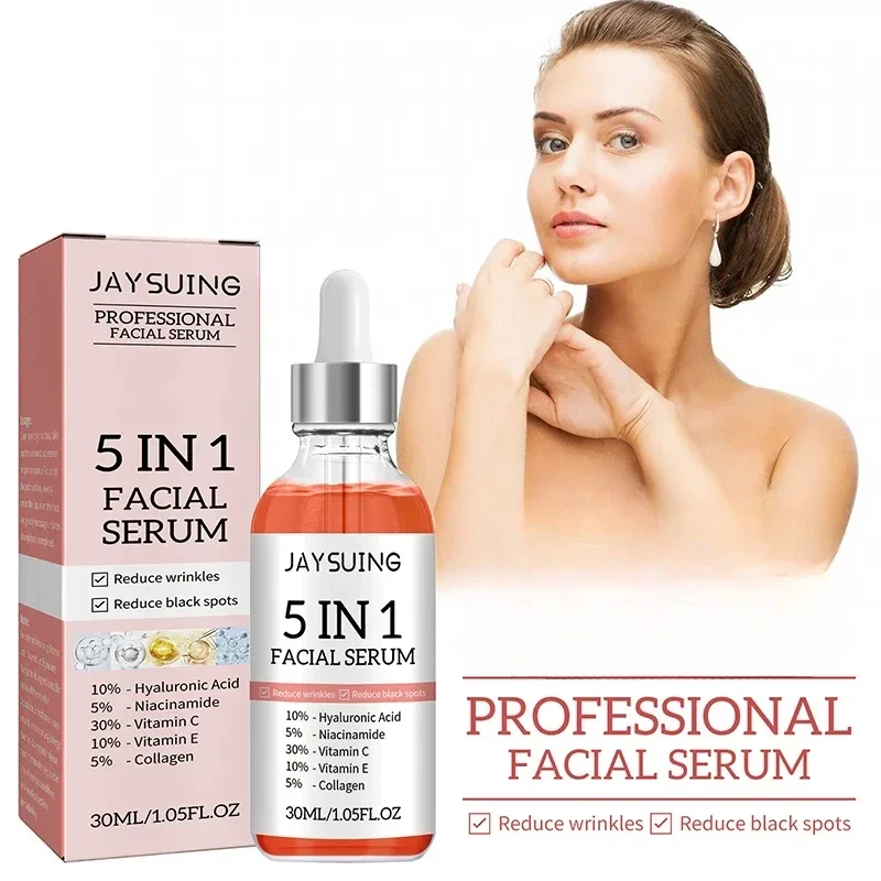 

5 in 1 Fade Fine Lines Firming Face Serum Rejuvenation Hyaluronic Acid Vitamin C Facial Shrink Pore Brightening Skin Care