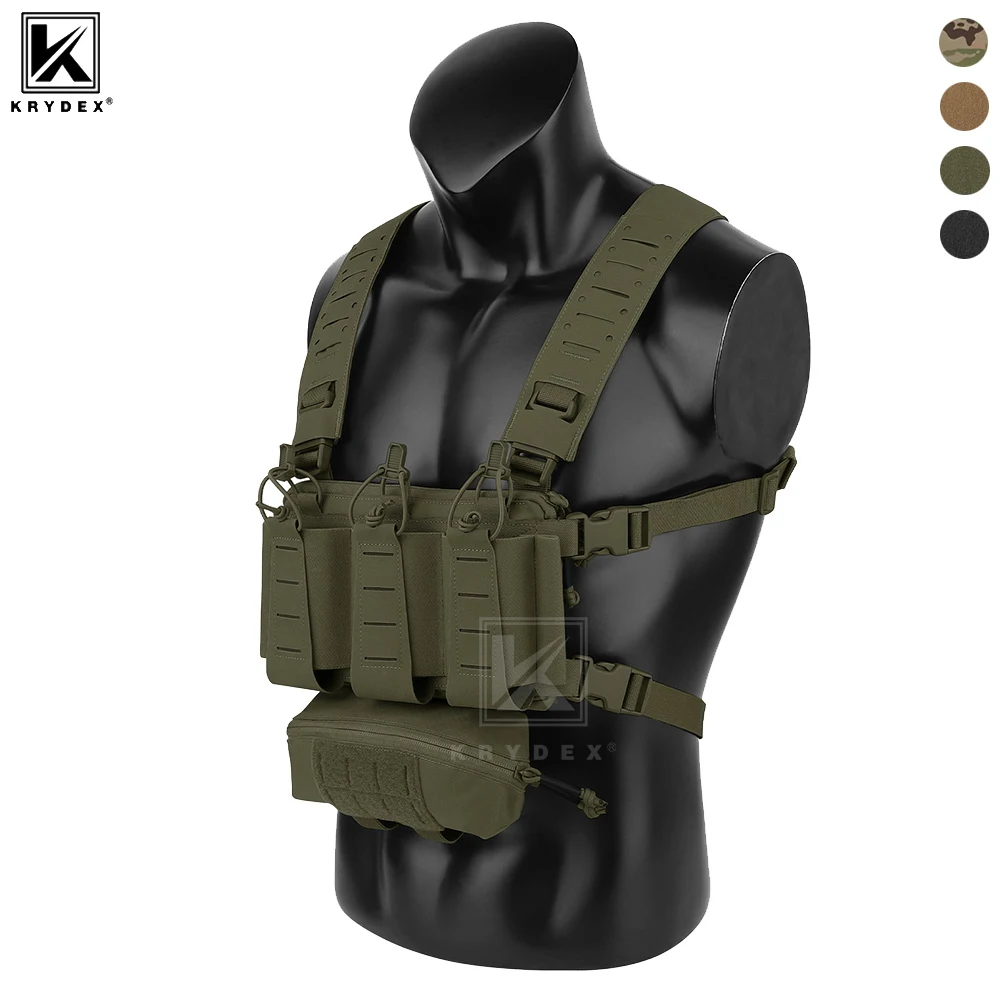 

KRYDEX Tactical Chest Rig Triple Elastic 556 Magazine Pouch Placard GP Pouch Mini Drop Dangler Pouch Hunting Gear