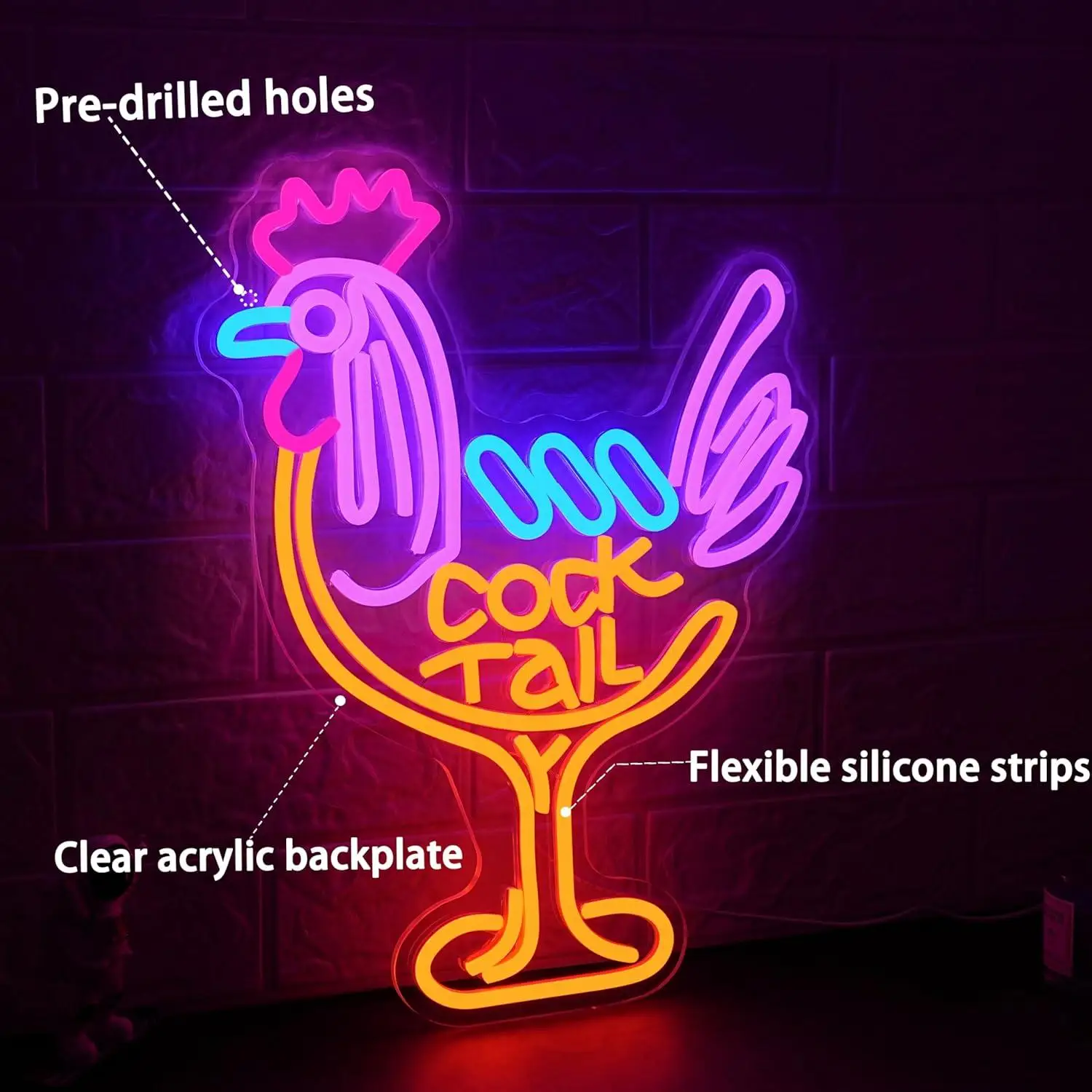 Cocktail Neon Sign USB Dimmable LED Light for Bar Pub Man Cave Kitchen Party Aesthetic Wall Decor Gifts Business Bar Signs - view 2