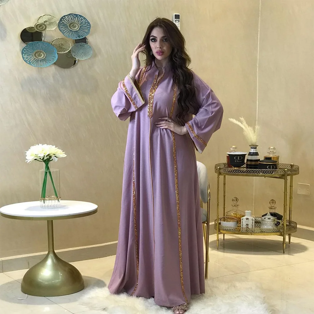 Plus Size 2025 Wedding Mother Dress/Muslim Fashion Sparkling Beaded Splicing Edition Robe Dress 1153