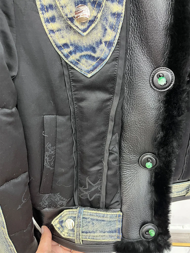 Nowe luksusowe damskie płaszcze z naturalnego futra owczego merino z kołnierzem, kurtki puchowe z gęsiego puchu, kurtki jeansowe i odzież wierzchnia na zimę 2025