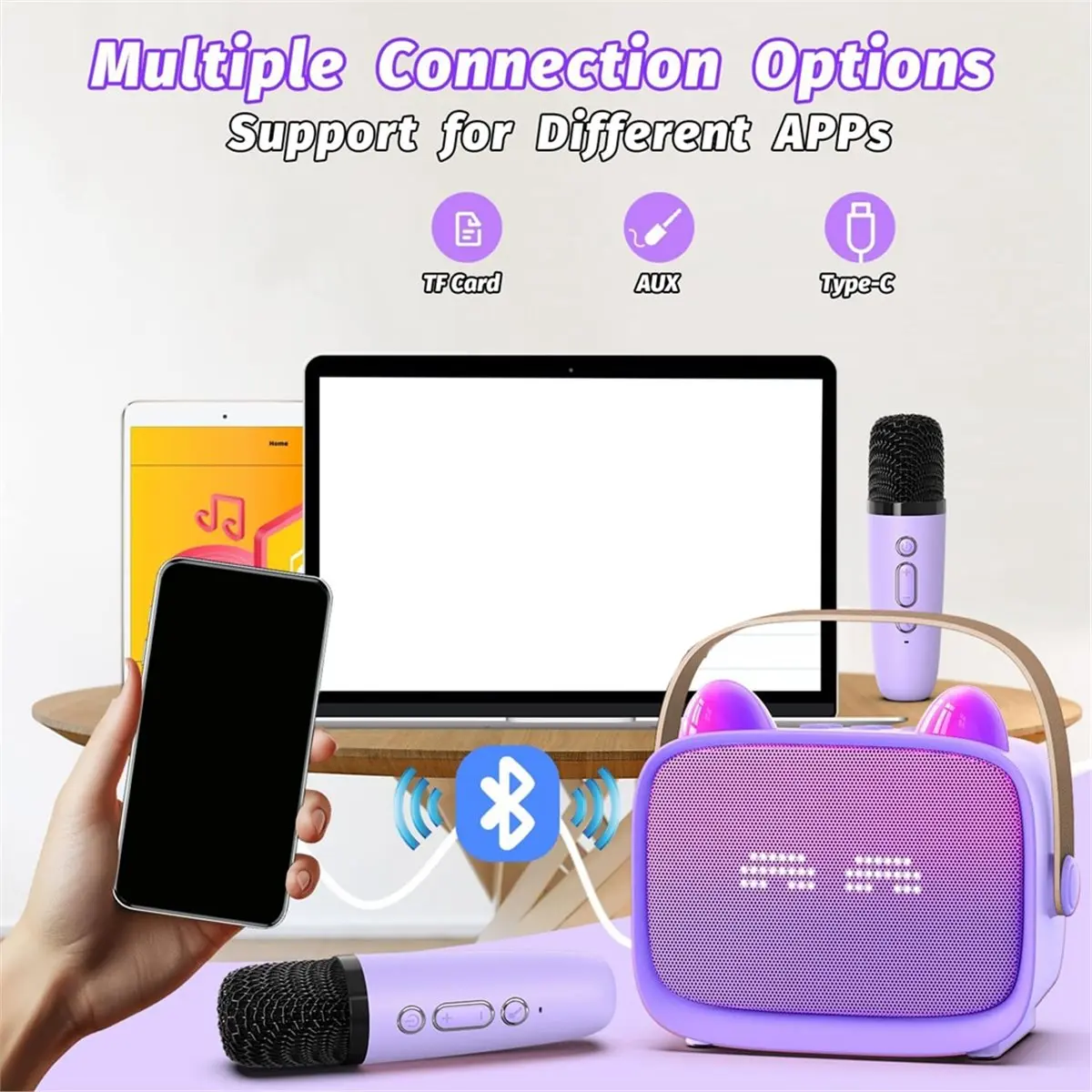 

Портативная Bluetooth-колонка, мини-беспроводная караоке-машина с двумя микрофонами, семейная машина для пения K Song