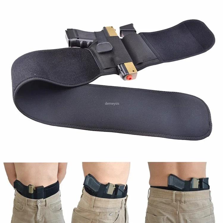 Left / Right Hand Tactical Belly Band Holster Universal Invisible Elastic Girdle Belt for Hunt Concealed Carry Pistol Gun Pouch