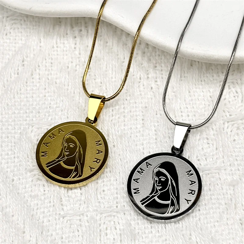 

Our Lady of Guadalupe MAMA Mary Pendant Necklace for Women Men Stainless Steel Gold Color Religion Medal Chain Jewelry colar