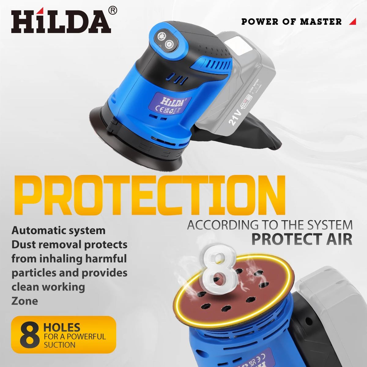 ماكينة صنفرة احترافية من HILDA مع 8 ورق صنفرة وثلاث سرعات للتحكم في جدران النجارة المعدنية لبطارية ماكيتا 21 فولت #4