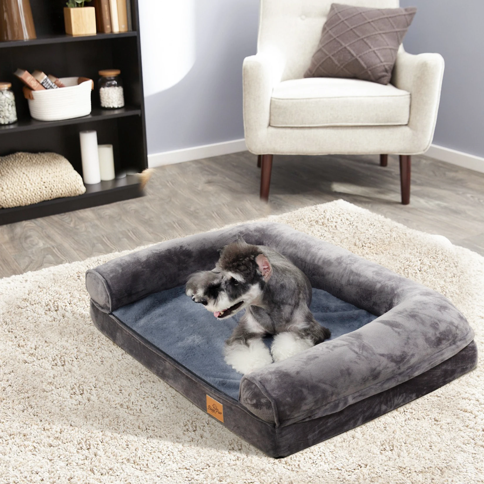 Extra Large Cozy Sofa-type Dog Bed Sponge Foam Base Pet Crate Bed Couch Bedding with Bolster, Waterproof Cover