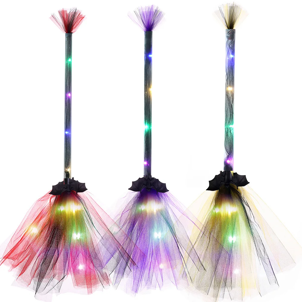 Children Witch LED Glowing Broom Multiple Colors For Halloween Masquerade Party Prop Funny Light Up Dress Up Festival Decoration
