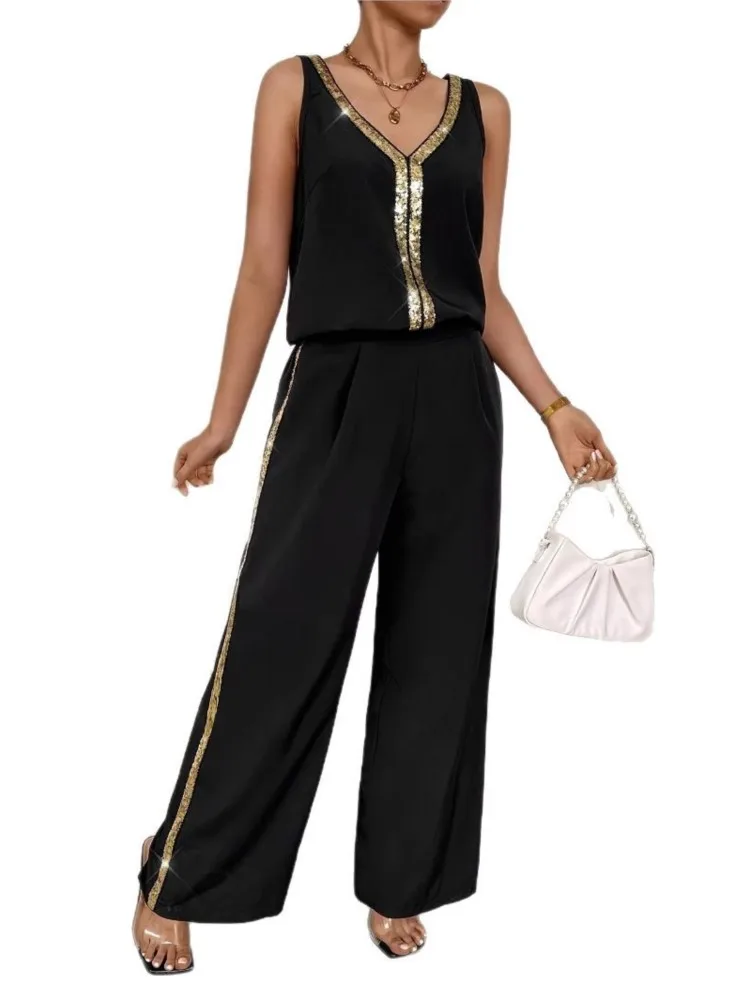 Set da donna da 2 pezzi 2025 Primavera Estate Splicing Pullover Suit Top e pantaloni Abiti Set da due pezzi Tuta abbinata
