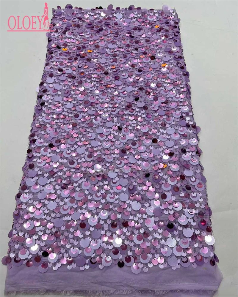 OLOEY  French Mesh Embroidery Sequins Lace Fabric High Quality African Tulle Lace Nigerian Sequins Fabric For Women Dresses