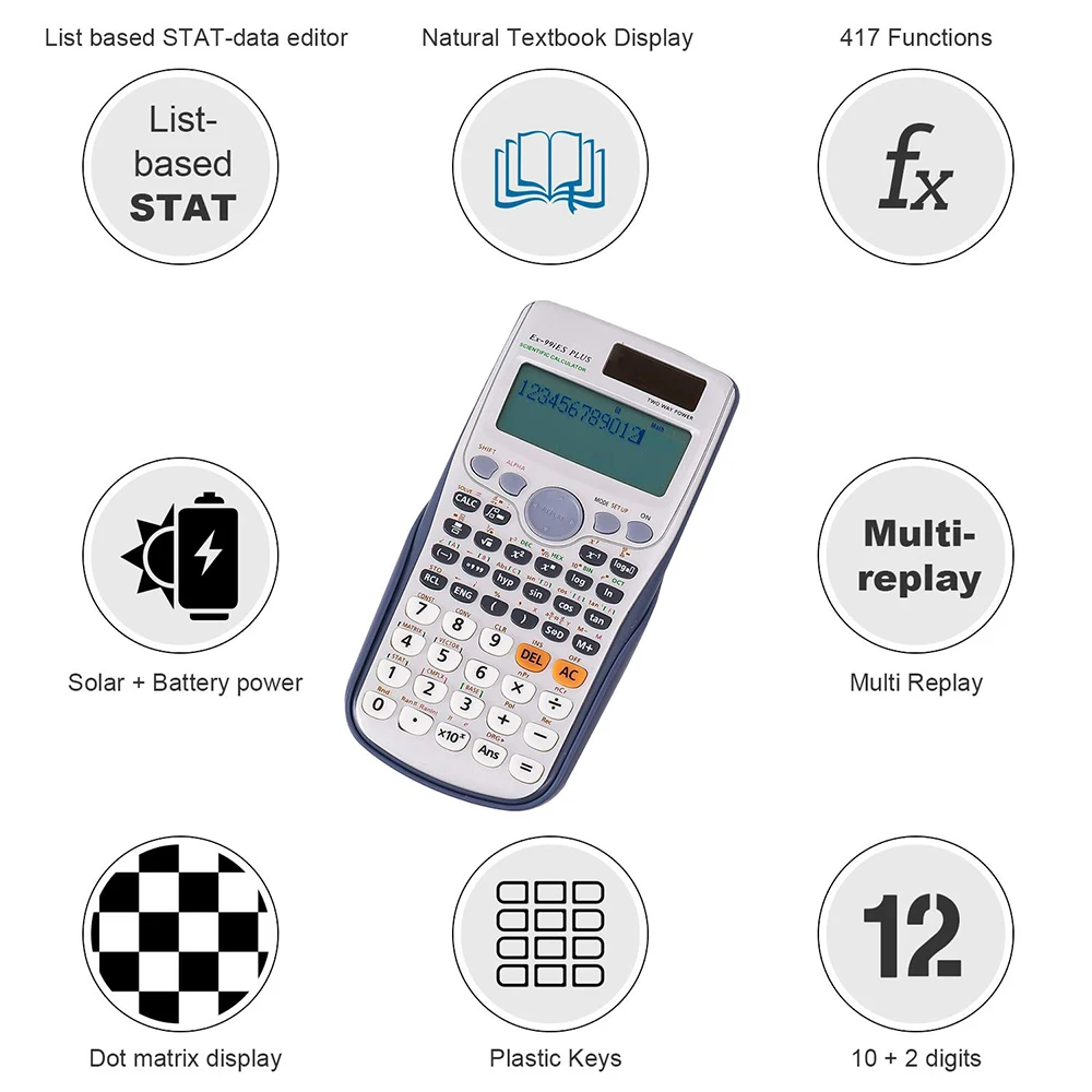 Original Scientific Calculator 417 Functions Engineering For College and Business Office Battery