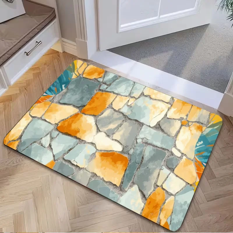 Bohemian Style Stone Patterned Welcome Floor Mat Floor Mat Elegant Stone Patterned Design Front Door Decoration Home Accessories