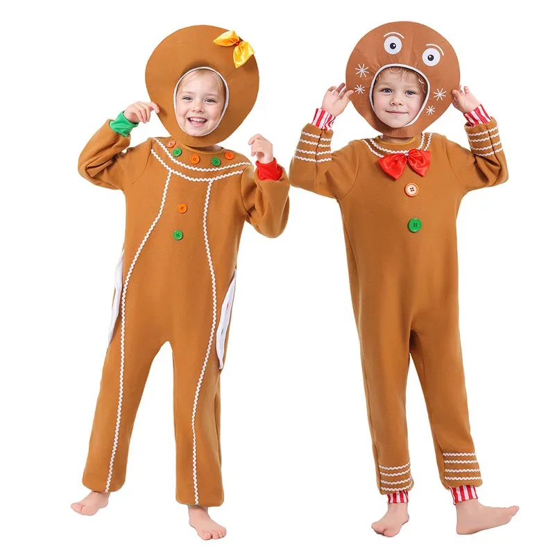 

Детский пряничный костюм, нарядное платье с пряничным печеньем, костюм для девочек и мальчиков, Рождественский косплей, Хэллоуин, Рождество, нарядное платье
