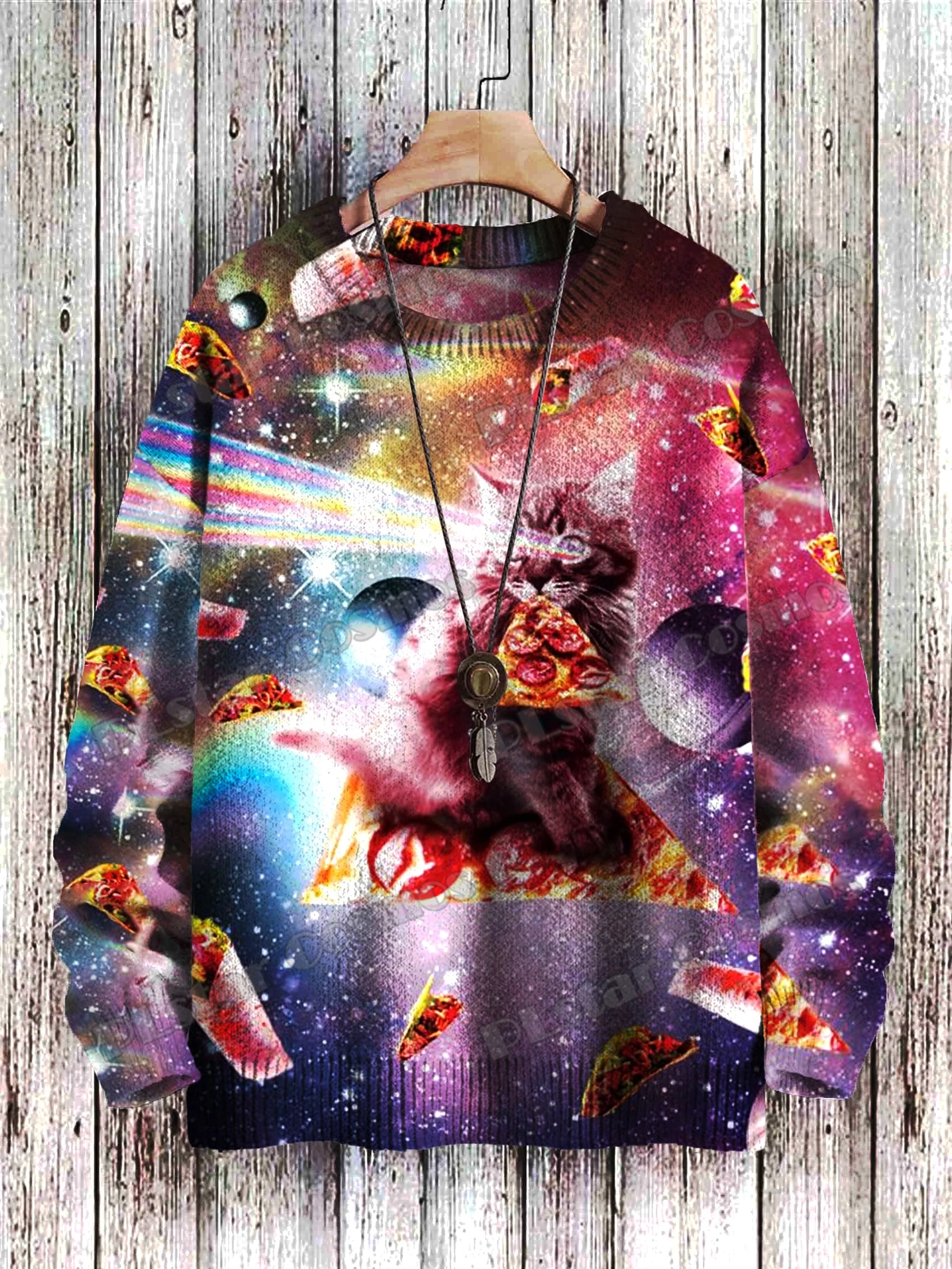 Retro Kitten Eating Pizza & Vintage Cat Art 3D Printed Men's Knitted Pullover Winter Unisex Casual Knit Pullover Sweater ZZM86