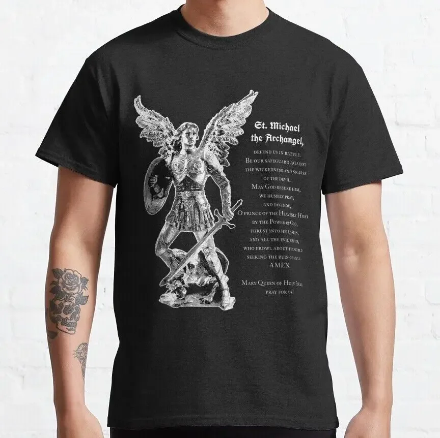 10.Prayer To St. Michael The Archangel Tee Christian T-Shirt Classic Art T-ShirtAnime Pattern Clothing Y2K Summer