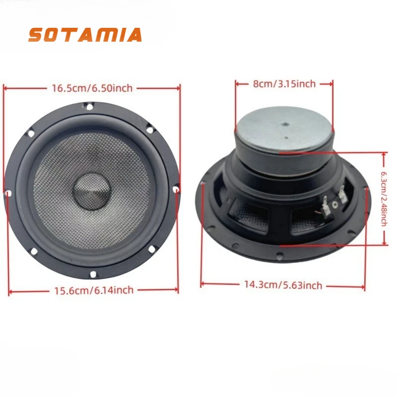 SOTAMIA 2pcs 6,5 Polegada Subwoofer 4 Ohm 30 Watt Grande Borda de Espuma Alto-falante de Bacia de Fibra de Carbono Poderoso Alto-falante Bluetooth