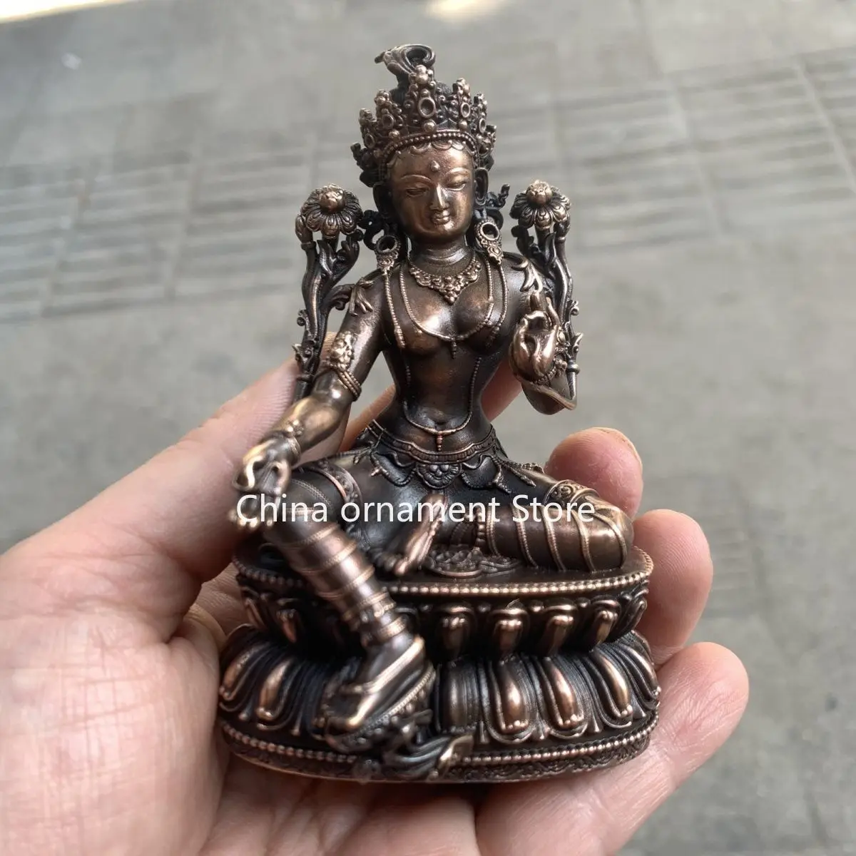 Red copper old 10 cm green Tara Buddha statue bronze statue