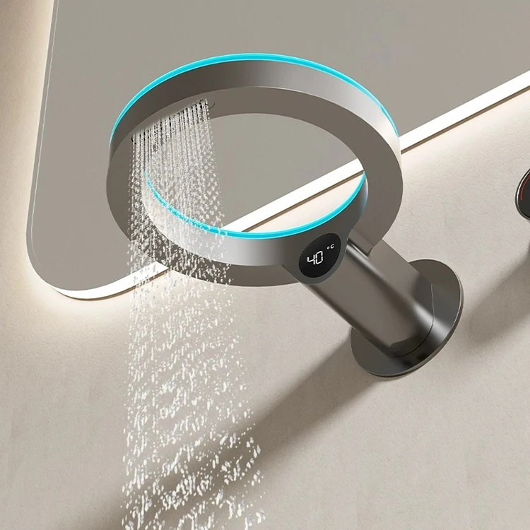 Wall-Mounted Hidden Single Hole Monolever Digital Display Bathroom Waterfall Basin Sink Faucet