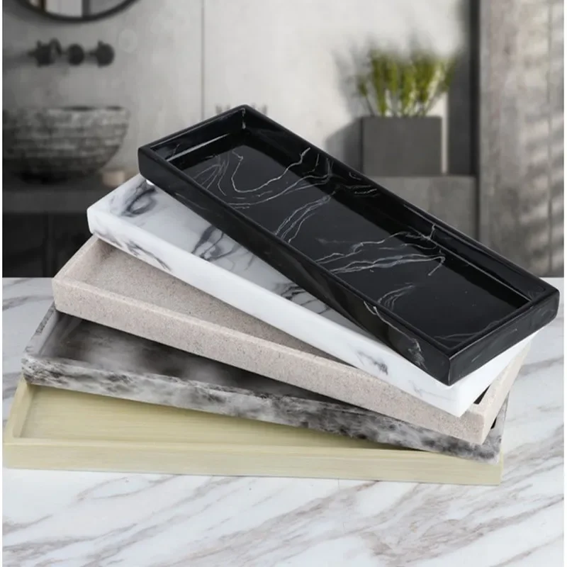 Hotel Bathroom Tray Rectangular Pallet Household Non-Slip Resin Modern Marble Texture Home Accessories Decor Countertop Cosmetic