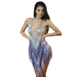 Funkelnde Strass steine Pailletten Quaste Kleid Frauen Nachtclub Outfit Sänger Tänzer Kostüm Bühne tragen sexy Performance-Outfits Yaobai