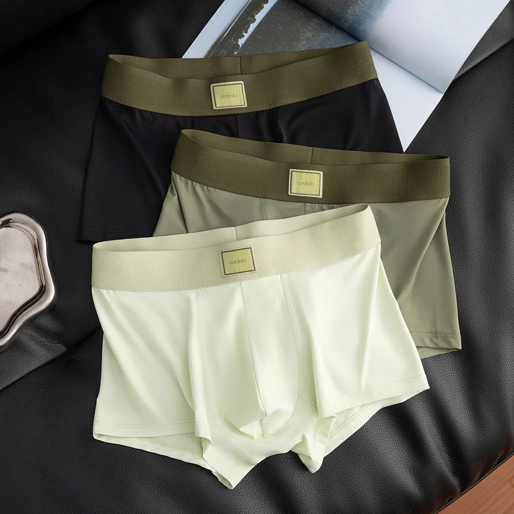 

Мужские боксеры из ледяного шелка, дышащие эластичные трусы со средней посадкой, удобное облегающее нижнее белье для повседневного использования