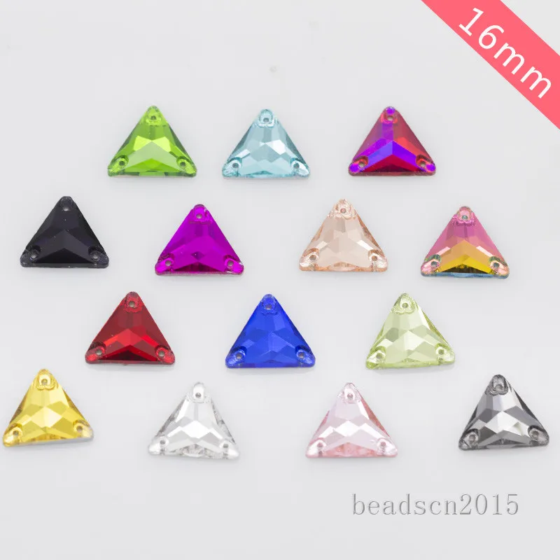 30p 16mm 17-colors Triangle silver Flatback fancy glass Stone sew on crystal rhinestones Sewing embelliment DIY wedding dress