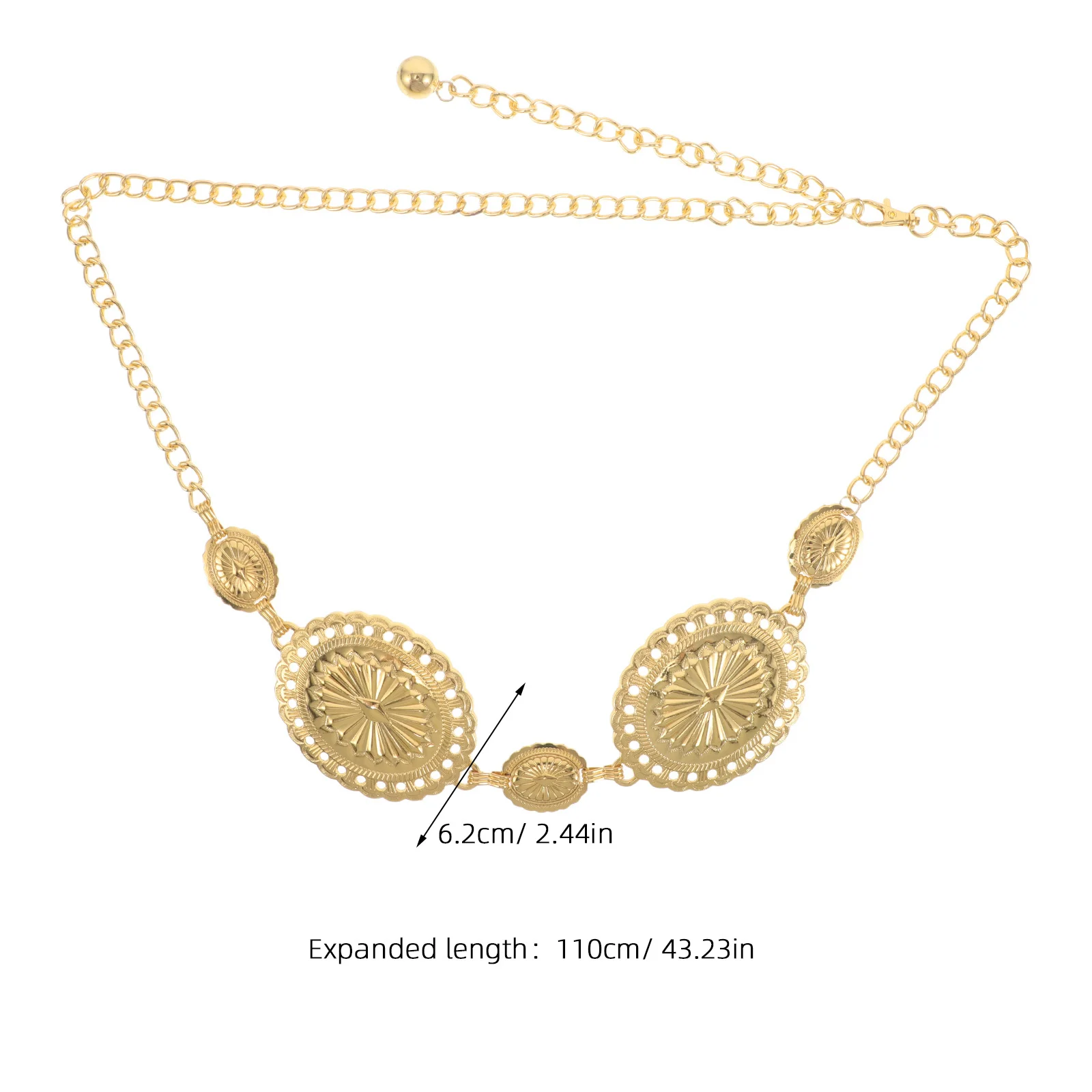 حزام سلسلة خصر معدني بوهيمي للنساء حزام راعية البقر الغربية الذهبي القابل للتعديل حزام خصر أنيق سلسلة جسم عصرية #3