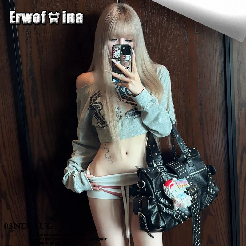 

Erwofeina женские толстовки с принтом букв и длинными рукавами, корейские модные укороченные топы, повседневная уличная одежда, толстовка с капюшоном, одежда Y2k, осенние топы