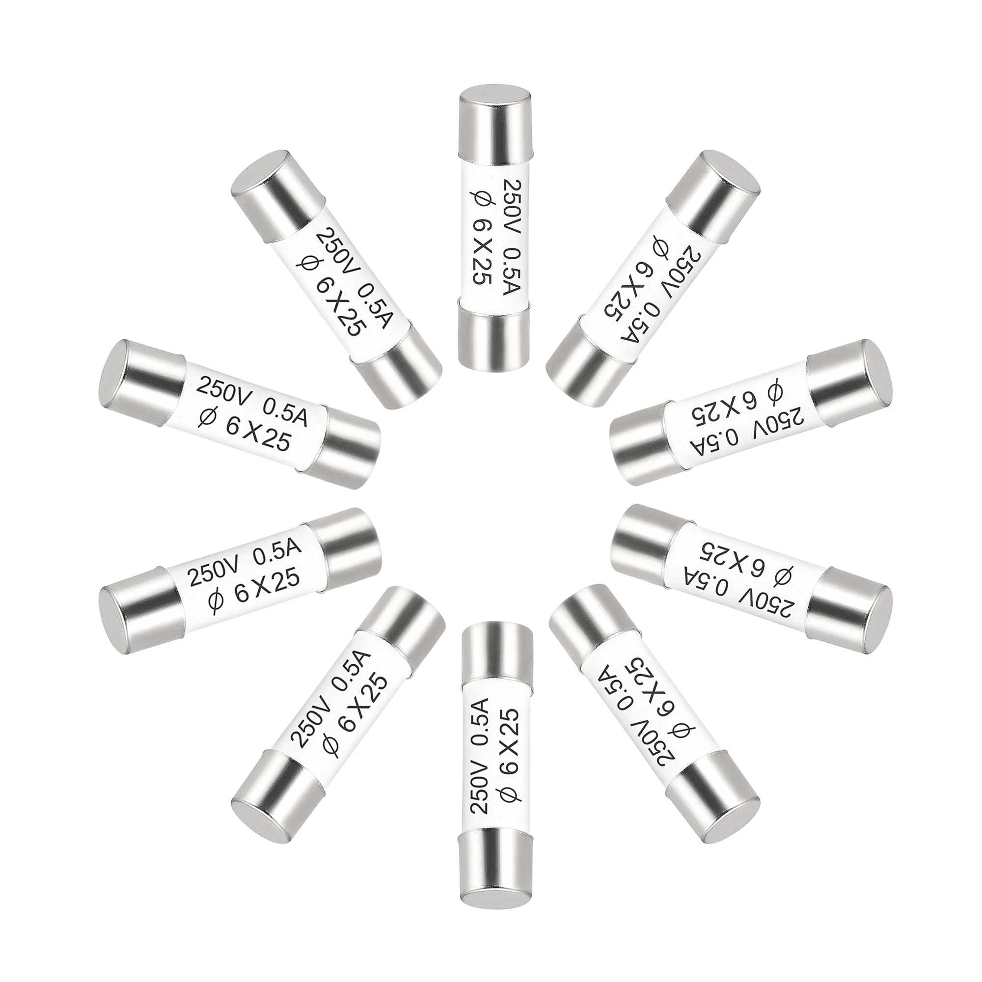10 pz 250V 6x25mm fusibili per tubi a soffiaggio rapido 0.5A 1A 2A 4A 6A 8A 15A 16A 25A Amp fusibili a cartuccia ceramica fusibili per lampada a risparmio energetico