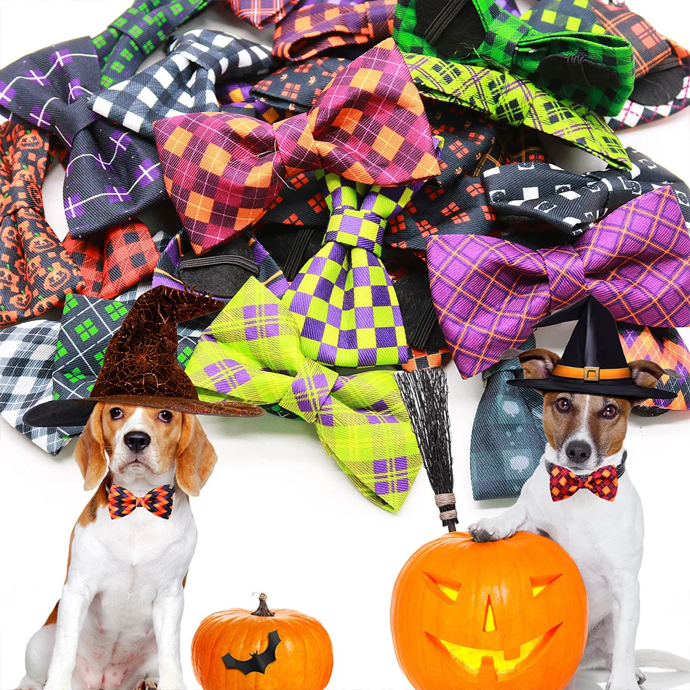 

20/40PCS Halloween Pet Bows For Dogs Removable Dog Bow Ties Collars With Elastic Bands Puppy Pet Grooming Accessories Supplier