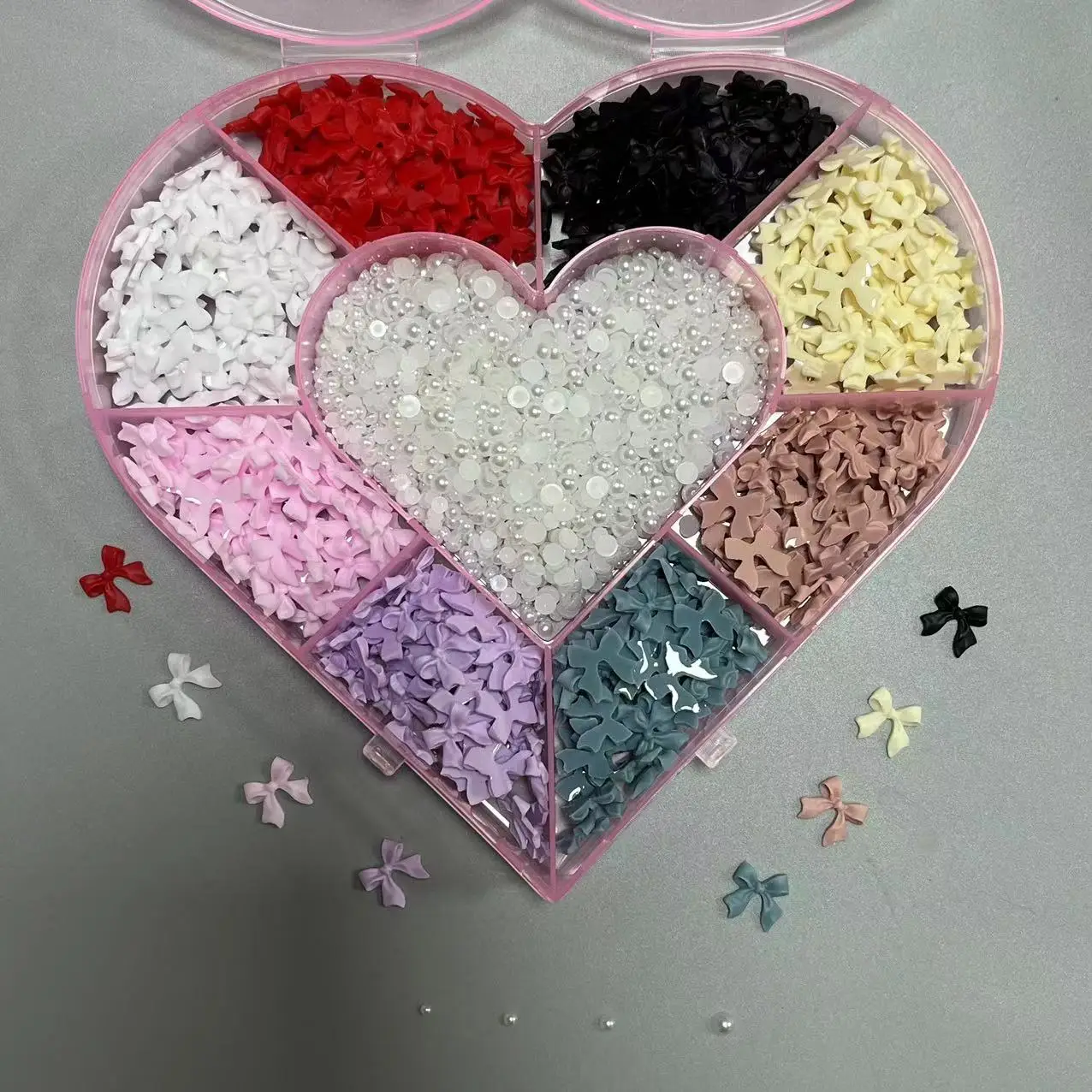 Professional Supply 900Pcs Mix Dopamine Dressing Resin Bow Pearl Heart Gem Kawaii Beauty Salon Long Nail Art Decoration Charms