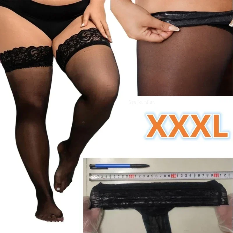 Sexy Over Knee Thigh High Lace Stockings with Silicone Anti-slip Elastic Plus Size Stocking for Woman 3XXXL 4XL 5xl