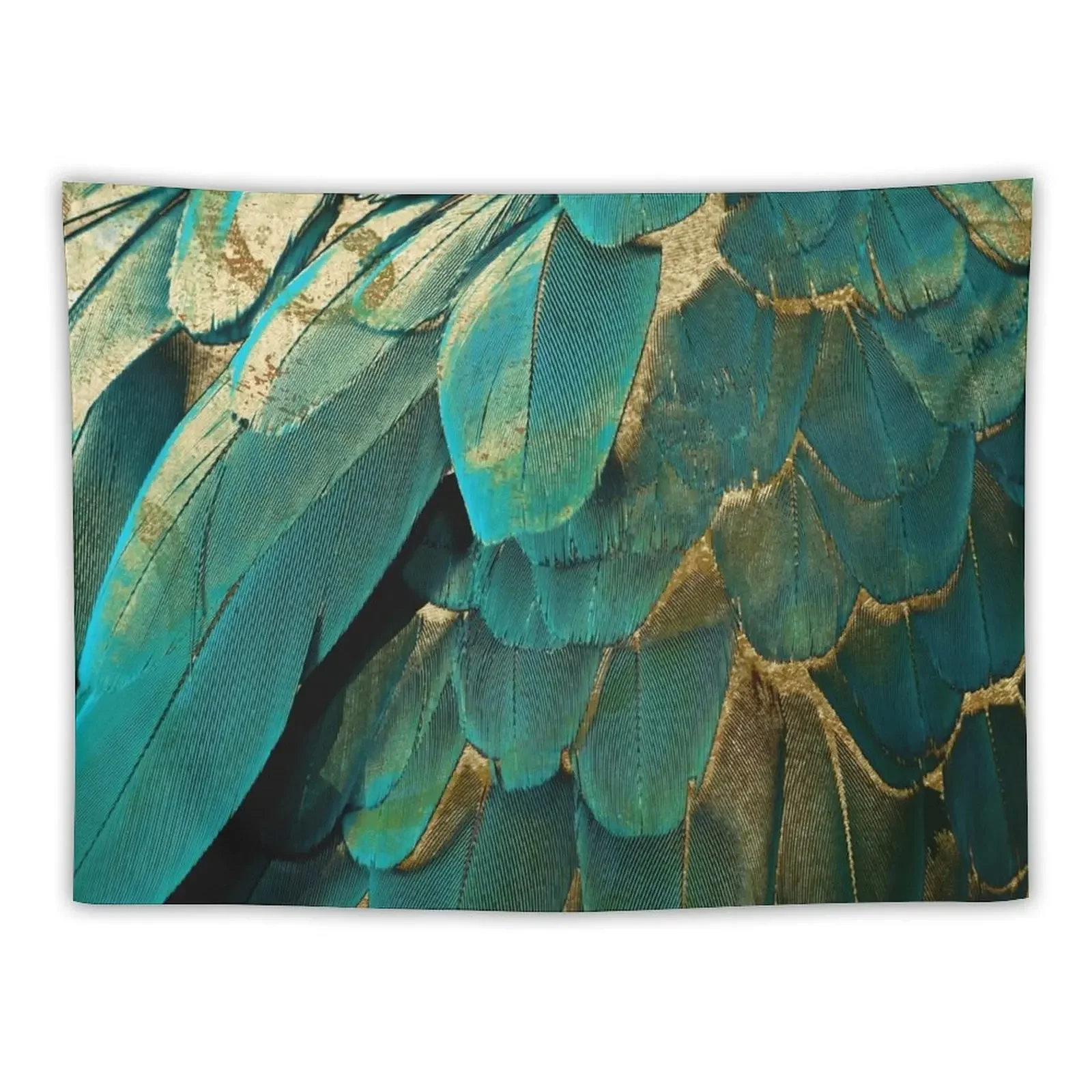 Feather Glitter Teal and Gold Tapestry Aesthetic Home Decor Decorations For Room Tapestry