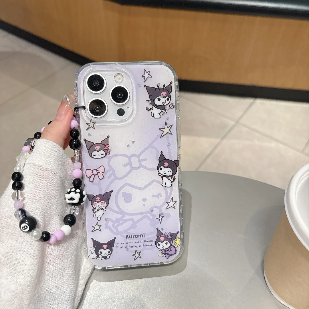 

Wrist Chain Lanyard Phone Case For iPhone 16 Pro Max 12 13 16 14 15 Pro Max XR XS Max Cartoon Cute Kuromi Cases Cover﻿