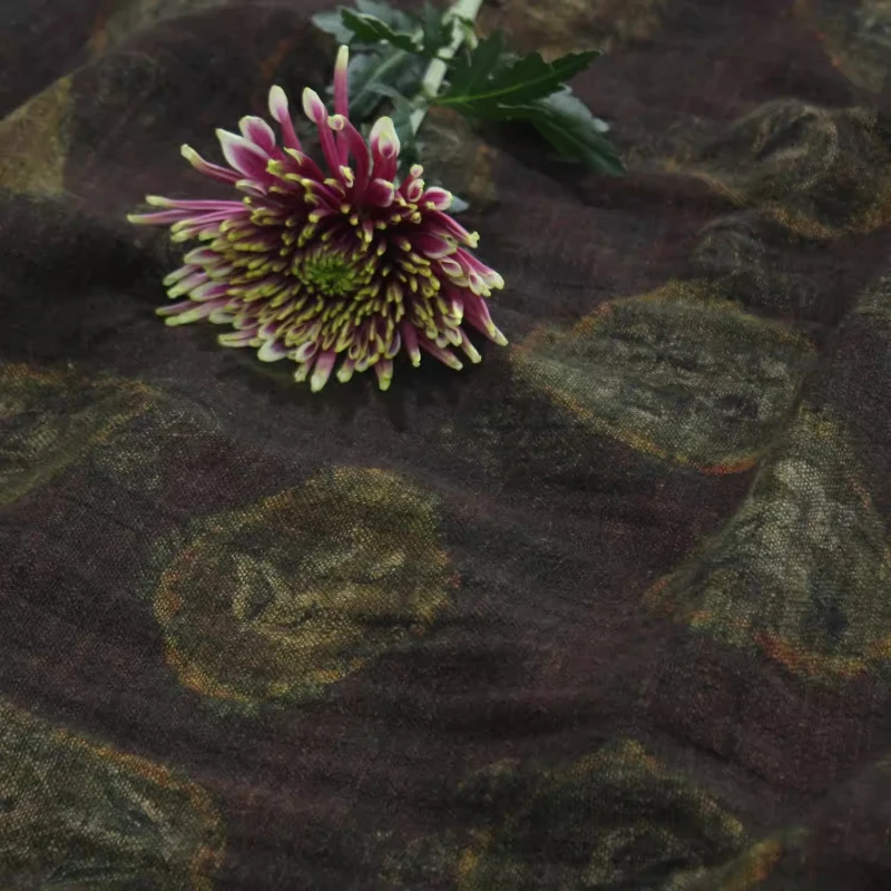 

Мягкая драпированная льняная хлопчатобумажная ткань с принтом в китайском стиле, против морщин, осенне-зимнее платье, одежда, текстильное украшение, материал для рукоделия