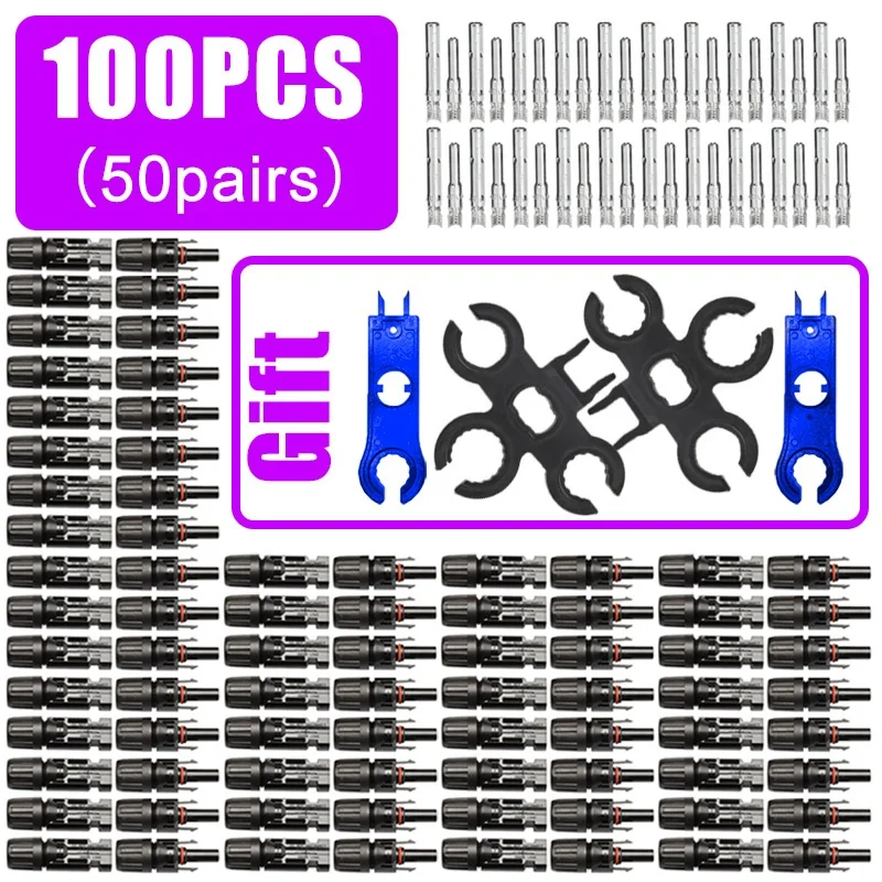 MC Solar Connector 400/200/100/10 Pcs PV Plug 1000V DC 30A Connectors Kit For Photovoltaic PV MC Cable 2.5 4 6mm²