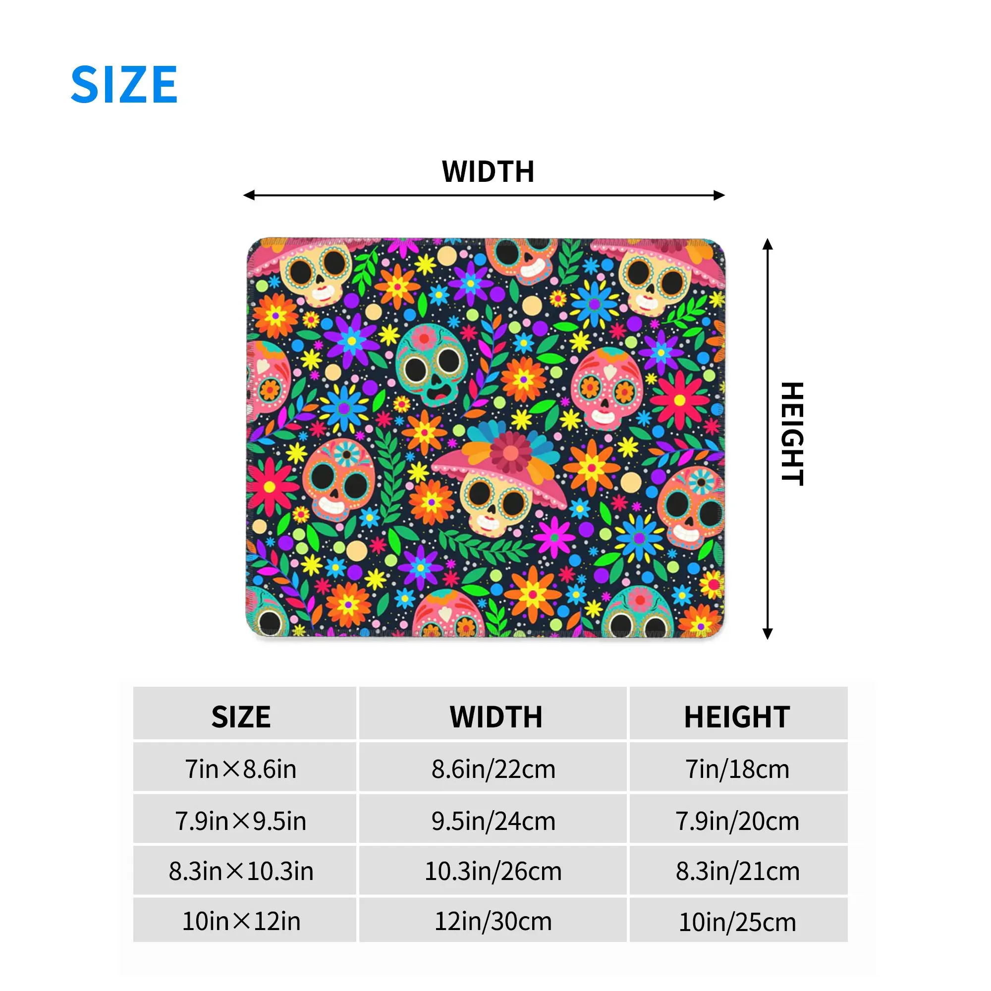 Sugar Skull Mexican Flower Halloween Day Of The Dead Mouse Pad Computer Keyboard Mouse Mat Gaming PC Laptop Desk Mat Table Mats