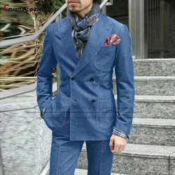 Costumes en denim pour hommes, coupe couvertes, sur mesure, mode, affaires, mariage, ensemble de smoking, décontracté, hiver, noir, veste trempée, pantalon, 2 pièces, nouveau