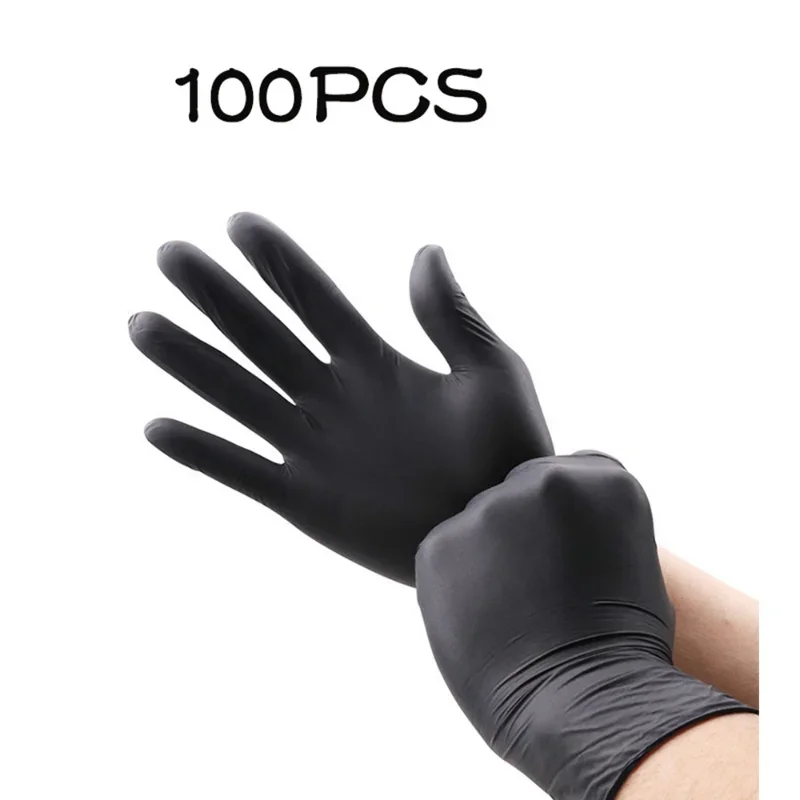 100 Pcs/Box Black Disposable Latex Gloves Oil-Proof Nitrile Gloves for Work Kitchen Household Washing Dishes Garden Cleaning