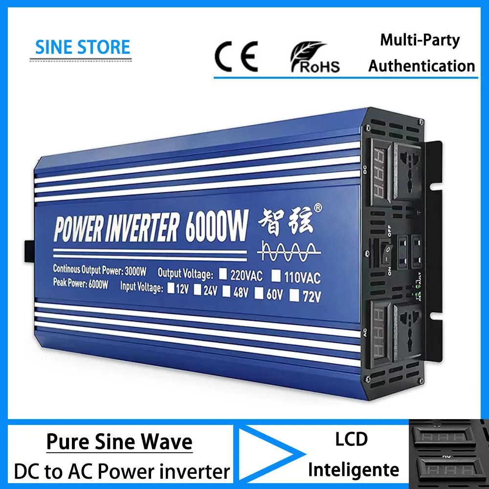 

6000W Pure Sine Wave Solar Inverter DC to AC Frequency converter 12V 24V 48V Inverter Board With Remote Control For Home RV Car