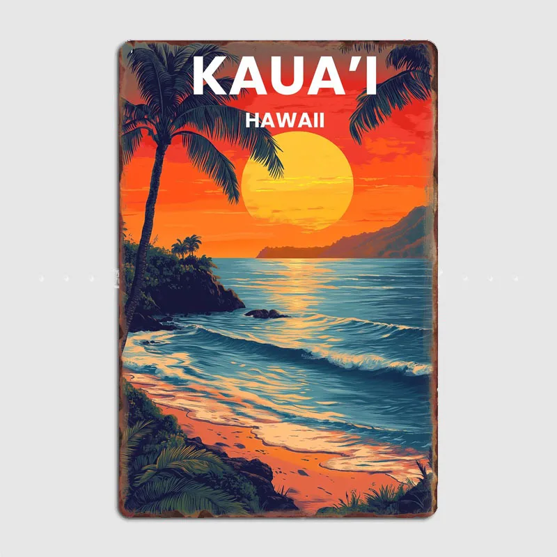 Kauai Hawaii Vintage Travel Scenery Poster Metal Sign Mural Plates Club Tin Home Decor Room Decoration Wall Decor