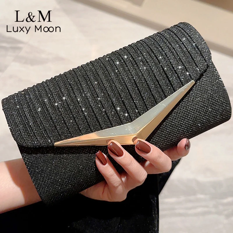 

Luxury Glitter Envelope Evening Bag Women Fold Purse For Female Bridal Wedding Party Day Clutches Designer Long Handbag XA789H