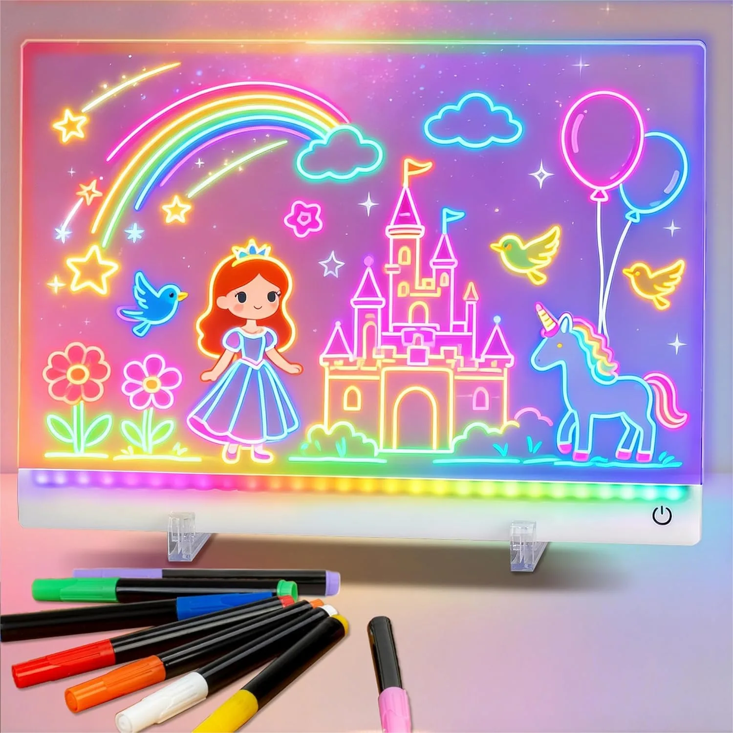

Rechargeable LED Drawing Board for Kids, 11.8x7.9" Glow Doodle Board with 4 Modes & 7 Colors, Includes Stands, Markers, and
